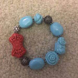 Vintage Turquoise/Red Buddha, Bow Bracelet